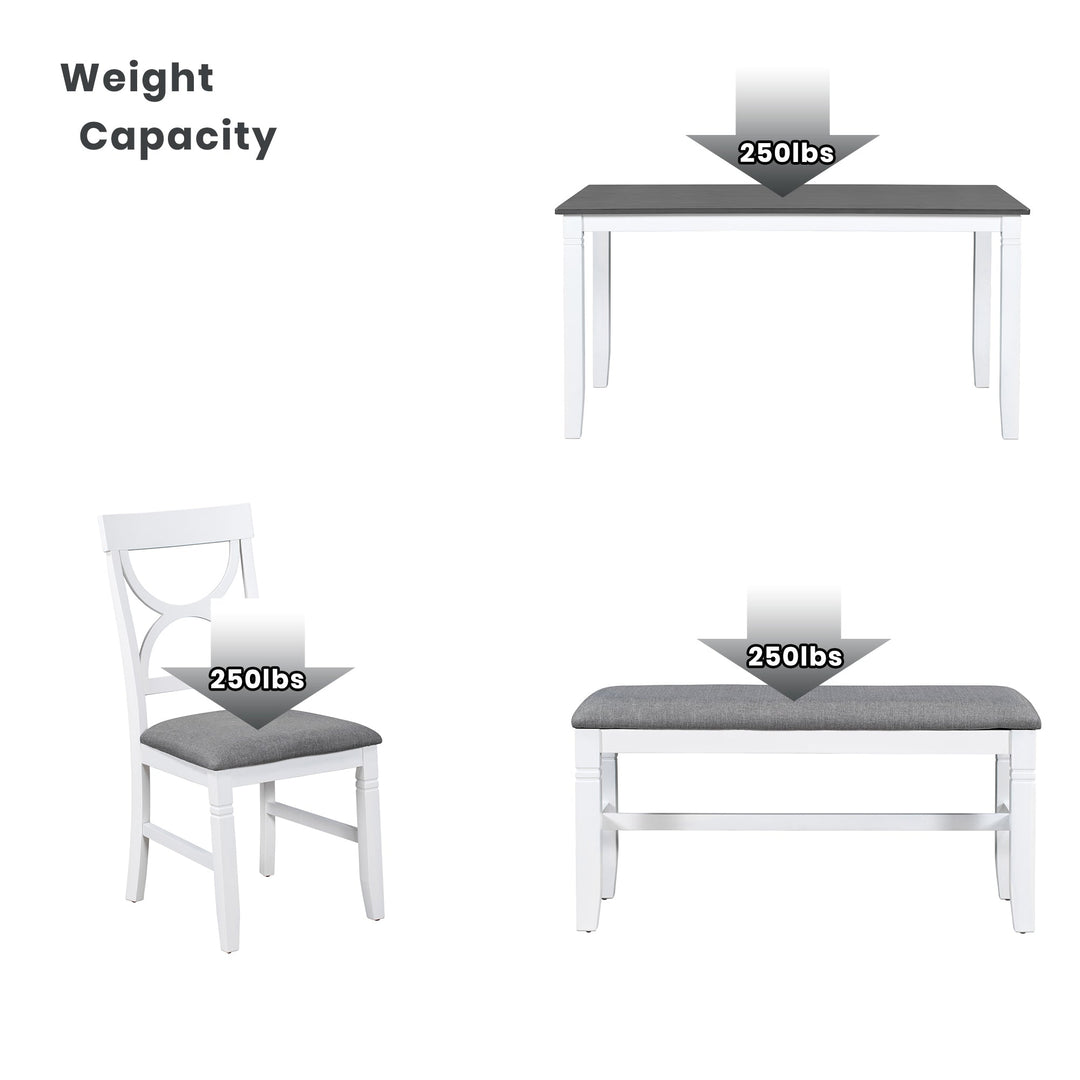 6-Piece Wood Dining Table Set Kitchen Table Set with Upholstered Bench
