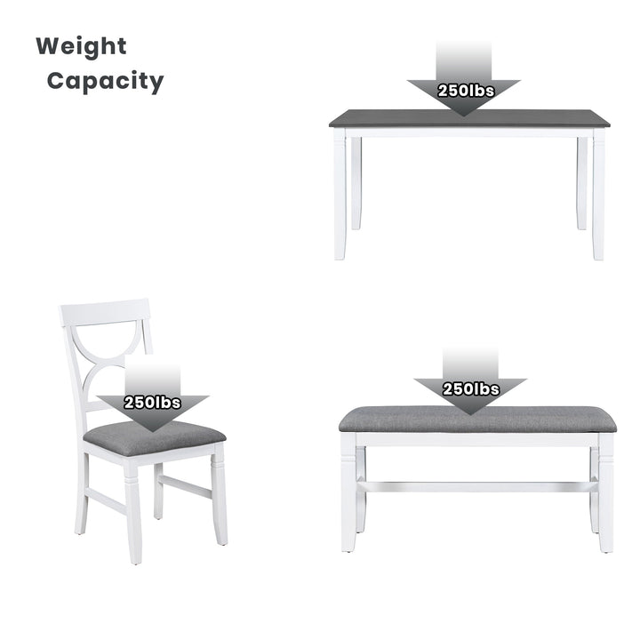 6-Piece Wood Dining Table Set Kitchen Table Set with Upholstered Bench