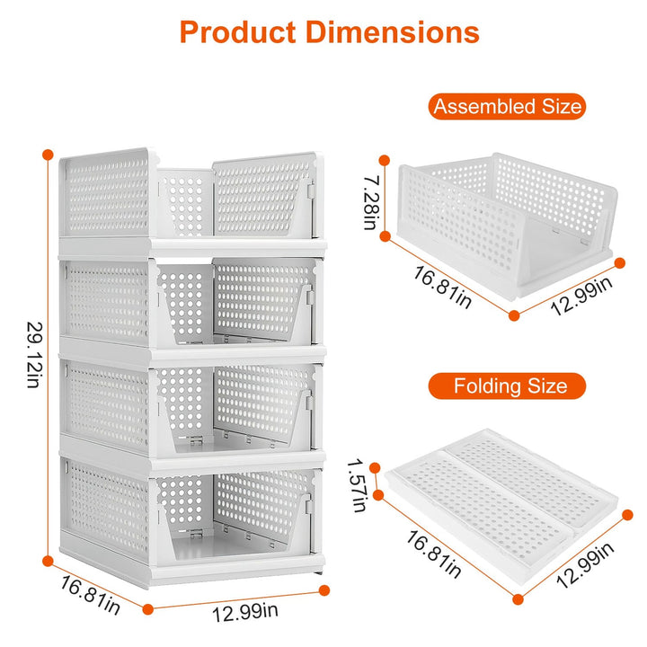 4 Packs Plastic Storage Box With Slide Rail Stackable  For Living Room