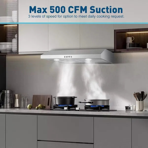 30 Inch Kitchen Under Cabinet Range Hood 500 CFM Stainless Steel