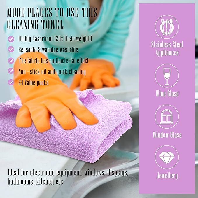 24 Pack Kitchen Dishcloths - Does Not Shed Fluff - Reusable Dish