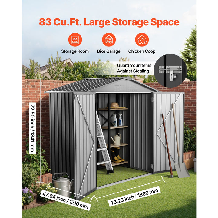 6 x 4 FT Metal Garden Shed, Outdoor Storage Shed with Lockable Doors &
