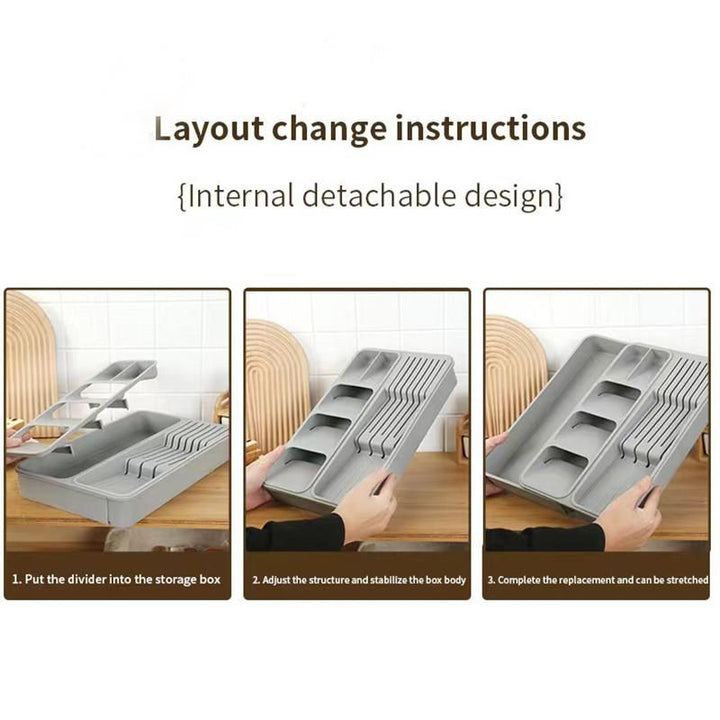 Knife and Fork Storage Box, Expandable Kitchen Drawer Storage Box,