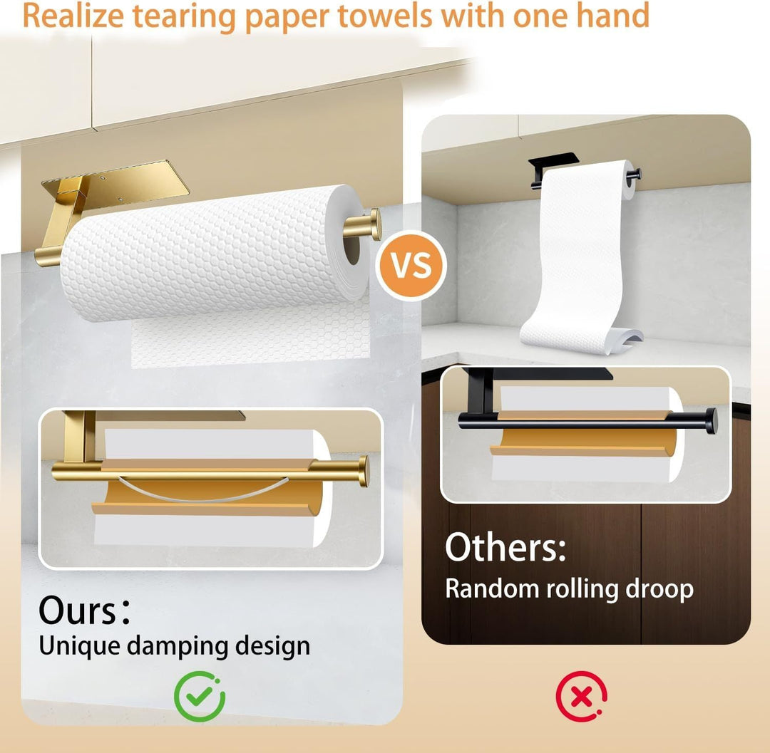 Paper Towel Holder Under Cabinet, Single Hand Operable Tearing Off