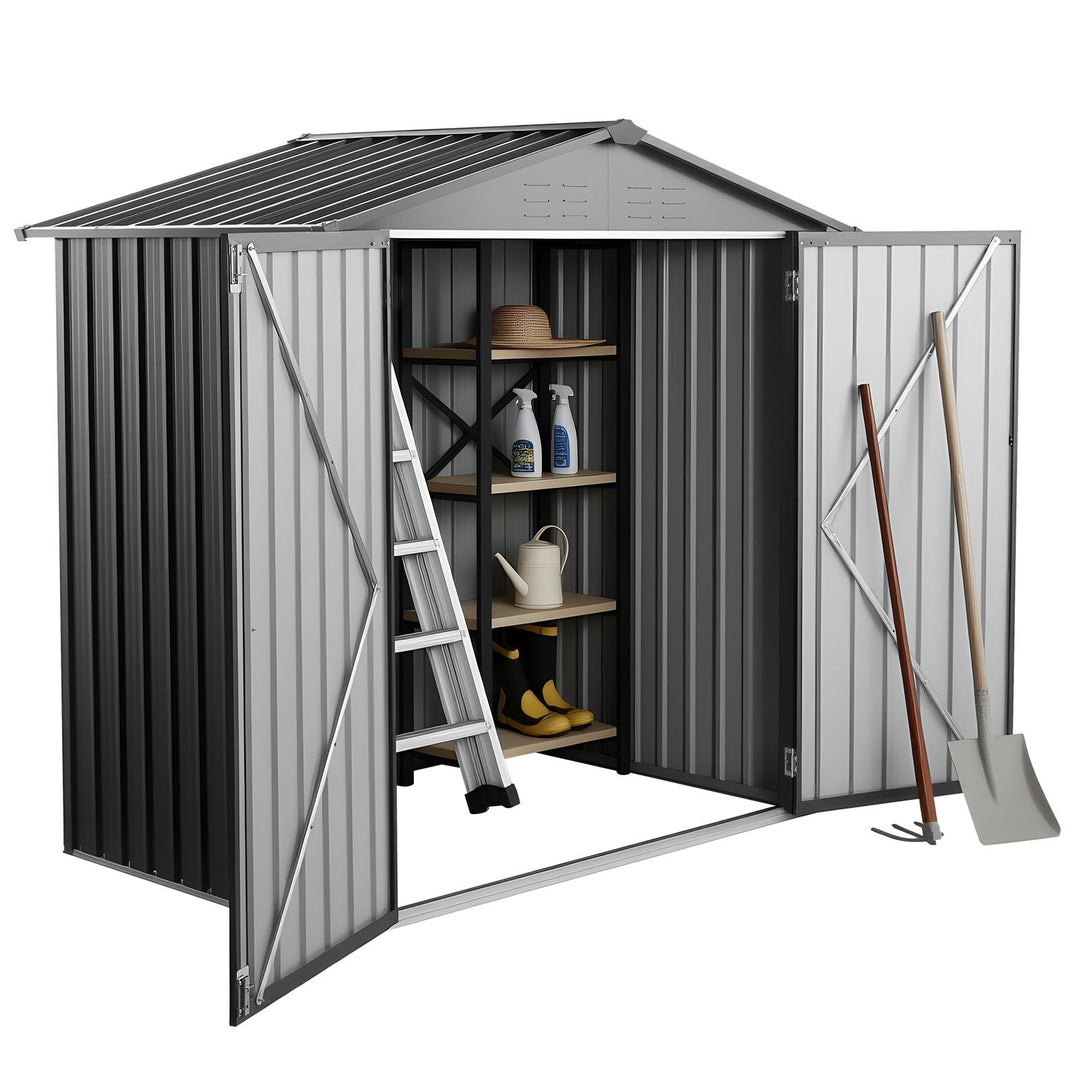 6 x 4 FT Metal Garden Shed, Outdoor Storage Shed with Lockable Doors &