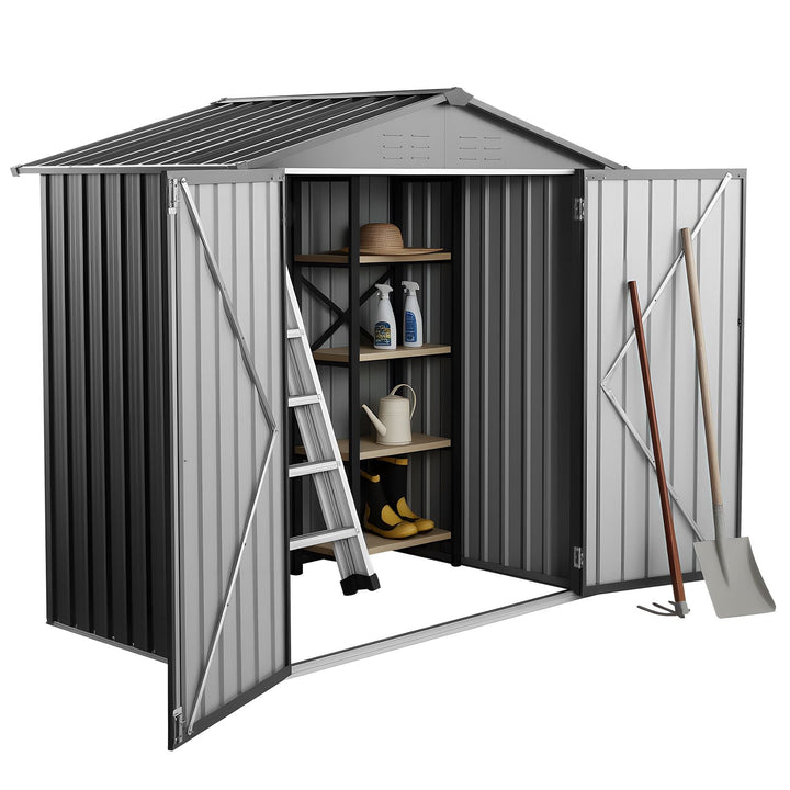 6 x 4 FT Metal Garden Shed, Outdoor Storage Shed with Lockable Doors &