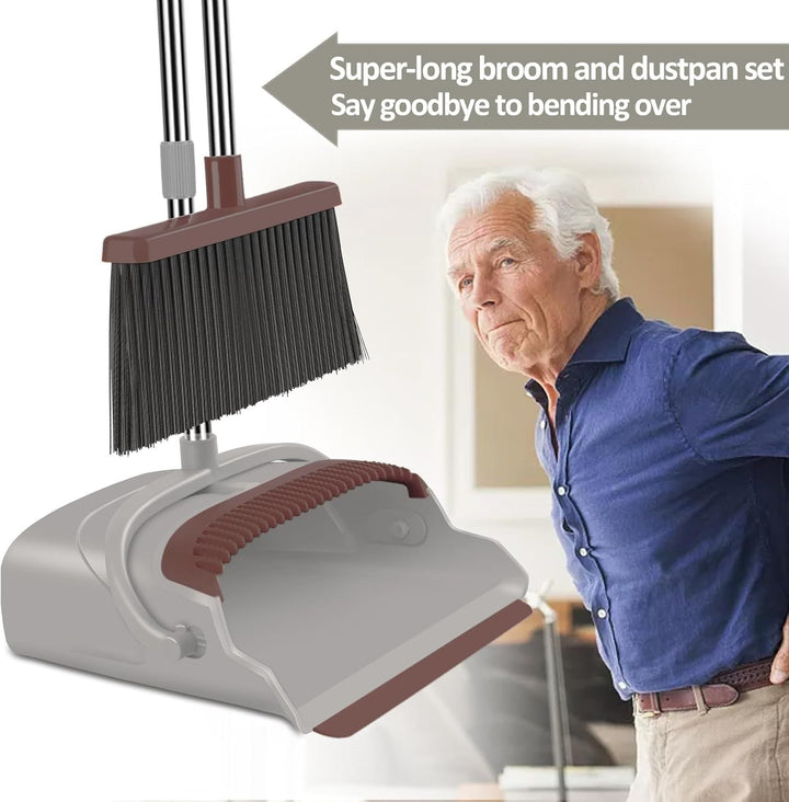 Upgrade Broom and Dustpan Set, Self-Cleaning with Dustpan Teeth,