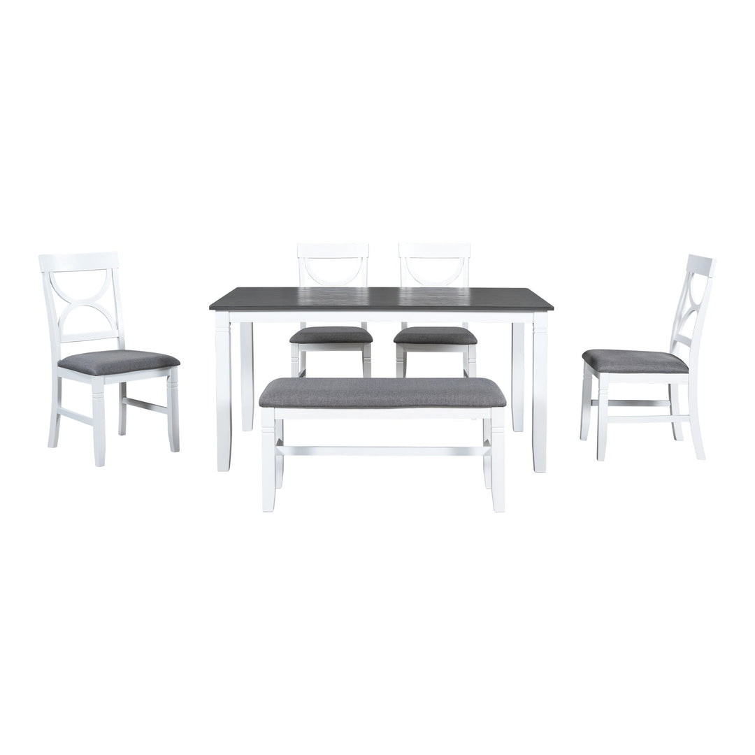 6-Piece Wood Dining Table Set Kitchen Table Set with Upholstered Bench