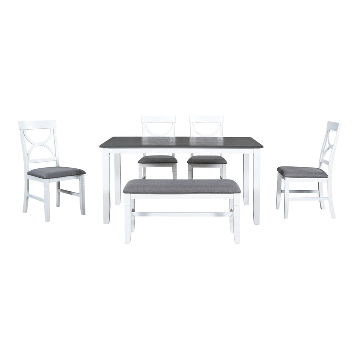 6-Piece Wood Dining Table Set Kitchen Table Set with Upholstered Bench