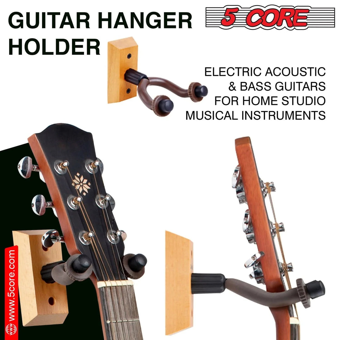 5Core Guitar Wall Mount Hanger 2Pack U-Shaped Wood Guitar Wall Hook