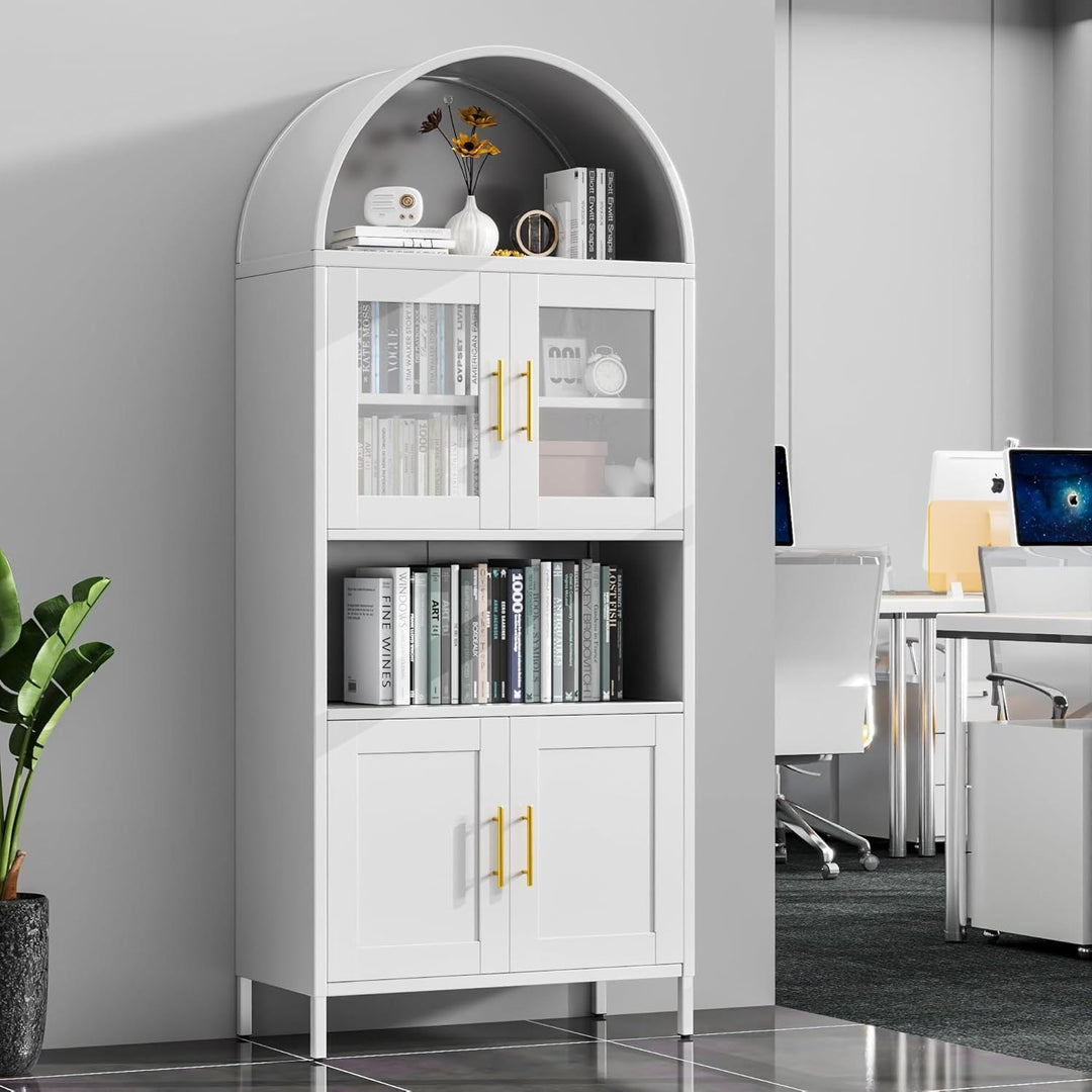 73 In Tall Metal Arched Cabinet, Kitchen Pantry Cabinet With Glass