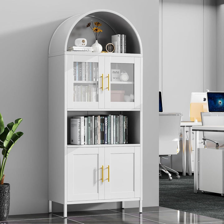73 In Tall Metal Arched Cabinet, Kitchen Pantry Cabinet With Glass