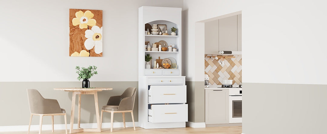 Modern 83.7inch High Kitchen Pantry, Freestanding Tall Kitchen Hutch