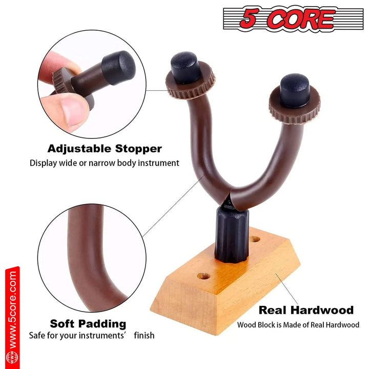 5Core Guitar Wall Mount Hanger 2Pack U-Shaped Wood Guitar Wall Hook