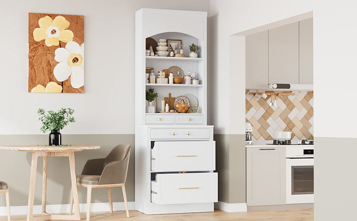 Modern 83.7inch High Kitchen Pantry, Freestanding Tall Kitchen Hutch