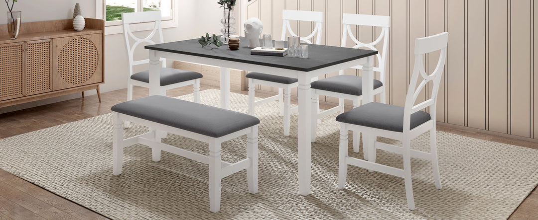 6-Piece Wood Dining Table Set Kitchen Table Set with Upholstered Bench