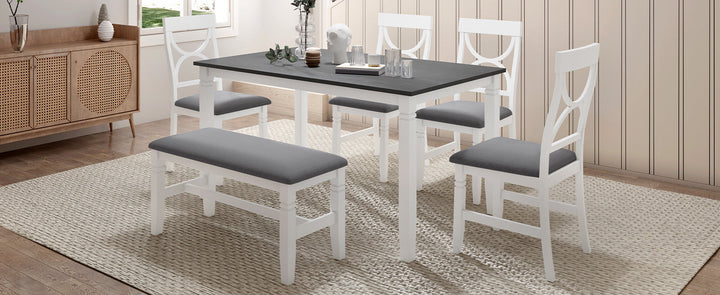 6-Piece Wood Dining Table Set Kitchen Table Set with Upholstered Bench